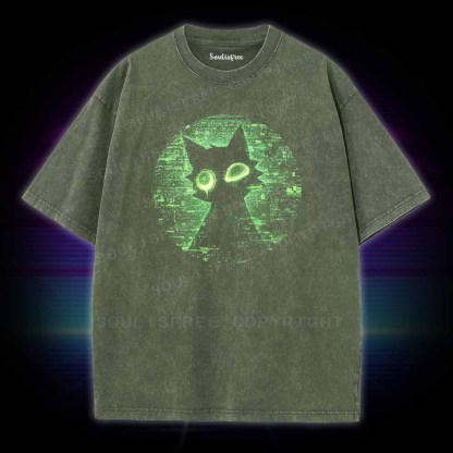 Soulisfree Glowing Matrix Cat Washed Tee