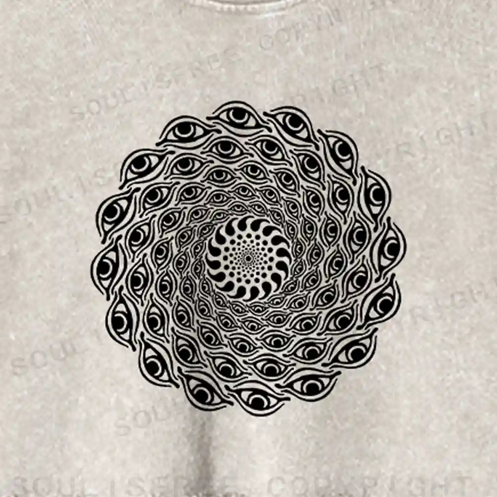 Eye Spiral Illusion Washed Cropped Sweatshirt