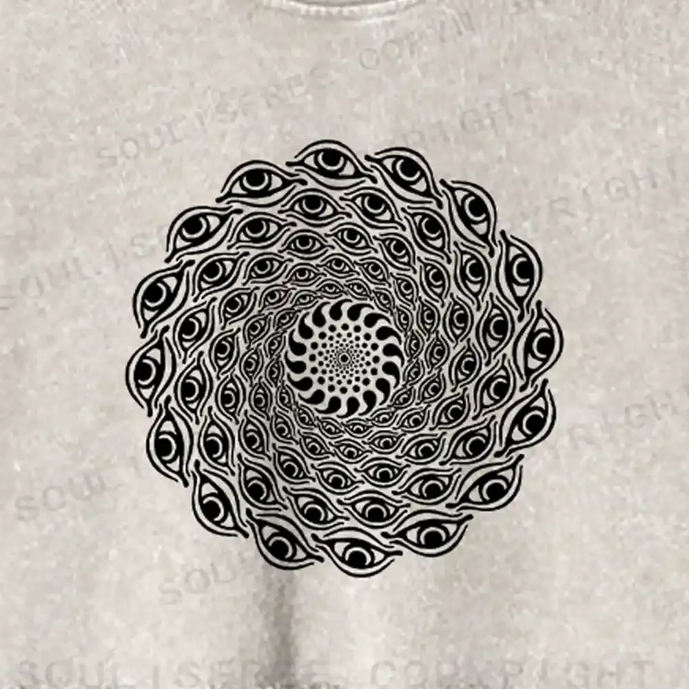 Eye Spiral Illusion Washed Cropped Sweatshirt