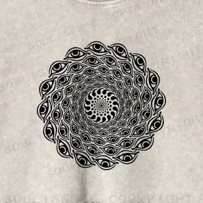 Eye Spiral Illusion Washed Cropped Sweatshirt