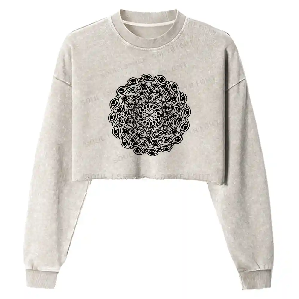 Eye Spiral Illusion Washed Cropped Sweatshirt