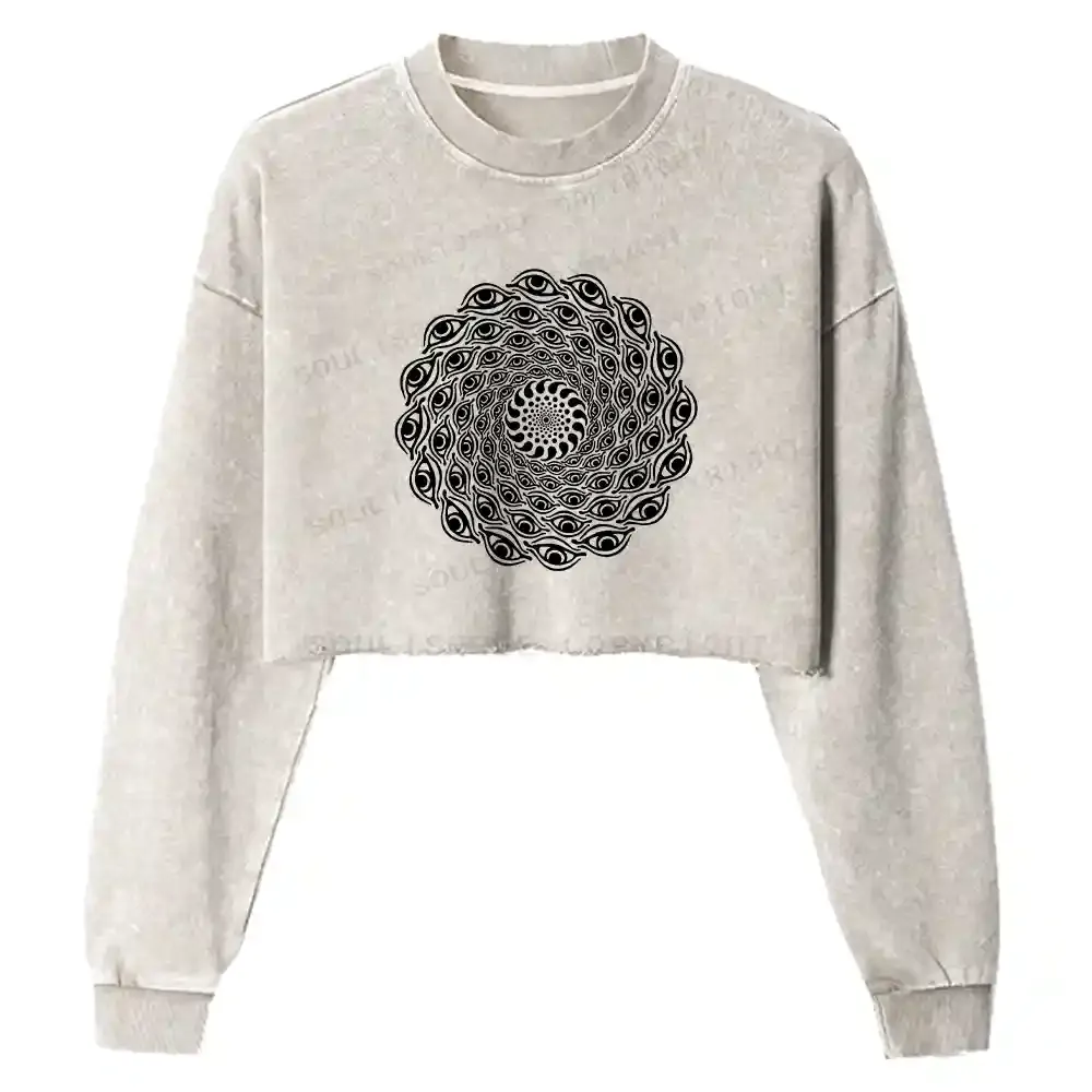 Eye Spiral Illusion Washed Cropped Sweatshirt