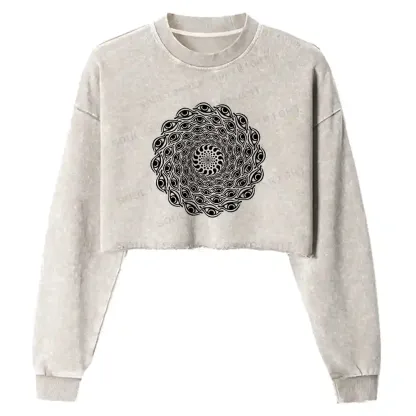 Eye Spiral Illusion Washed Cropped Sweatshirt