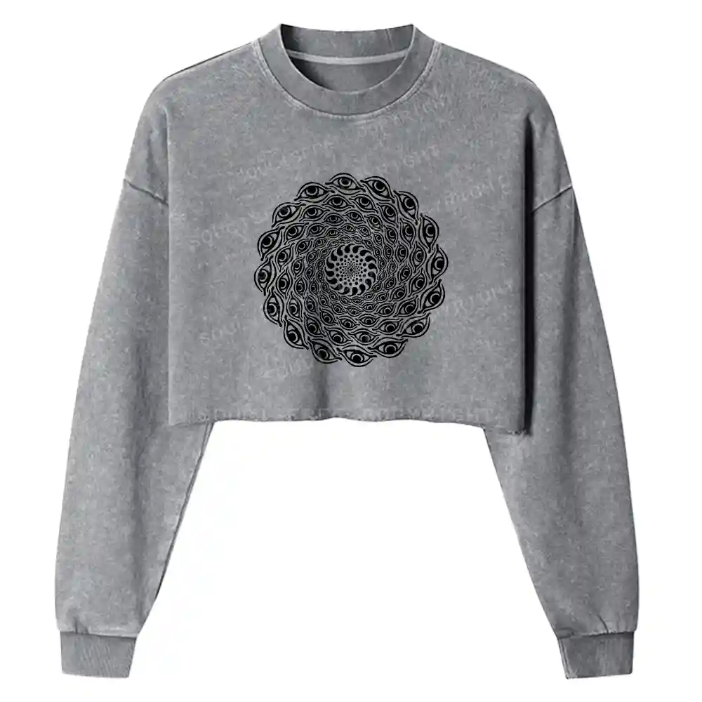 Eye Spiral Illusion Washed Cropped Sweatshirt