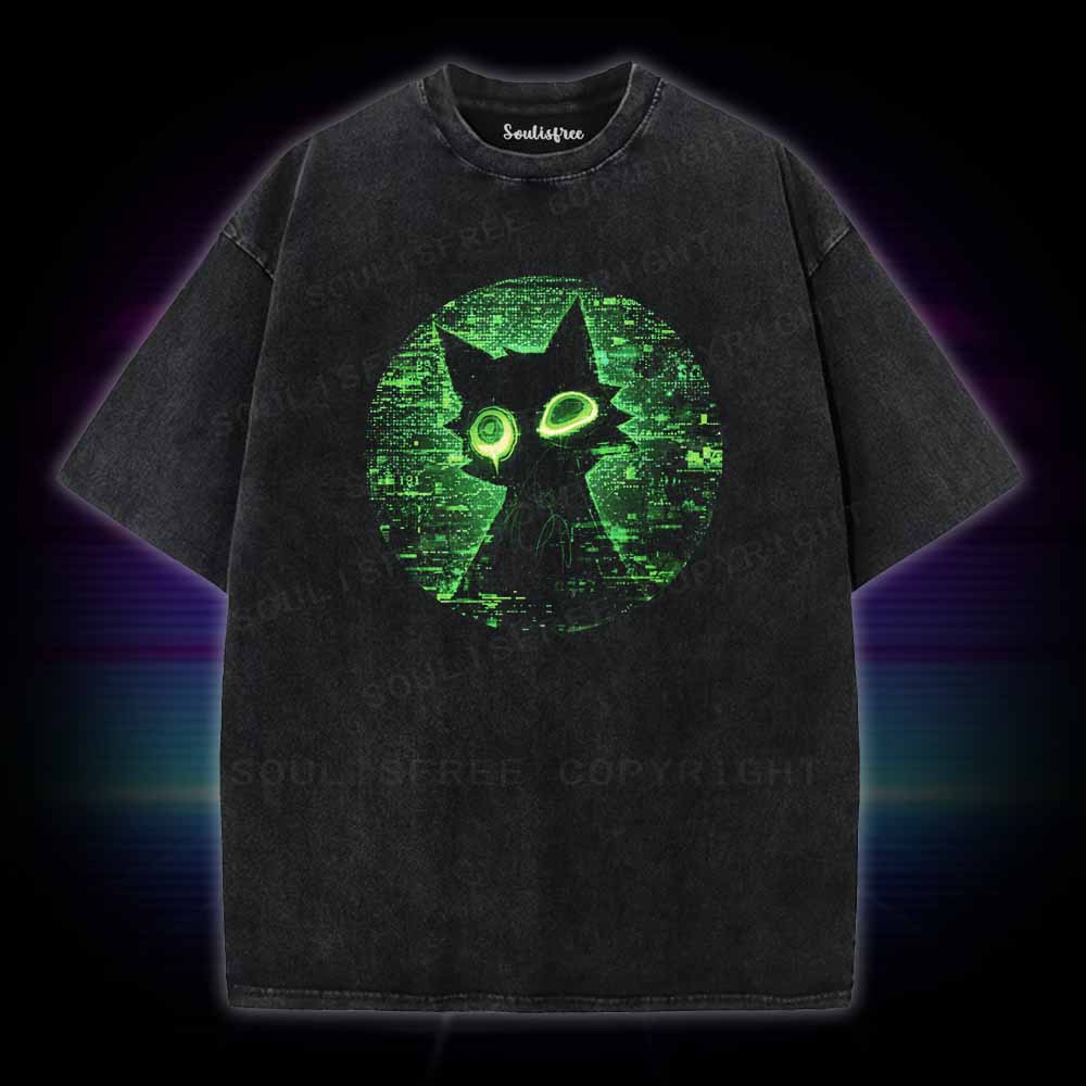 Soulisfree Glowing Matrix Cat Washed Tee
