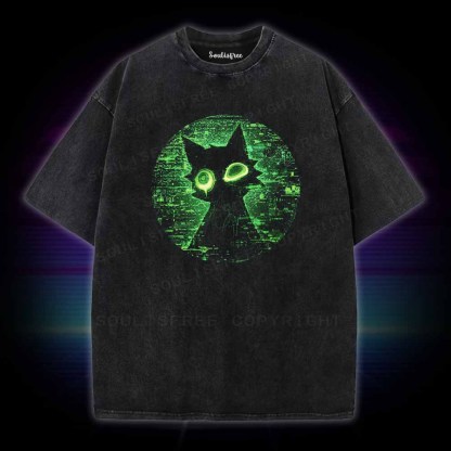 Soulisfree Glowing Matrix Cat Washed Tee