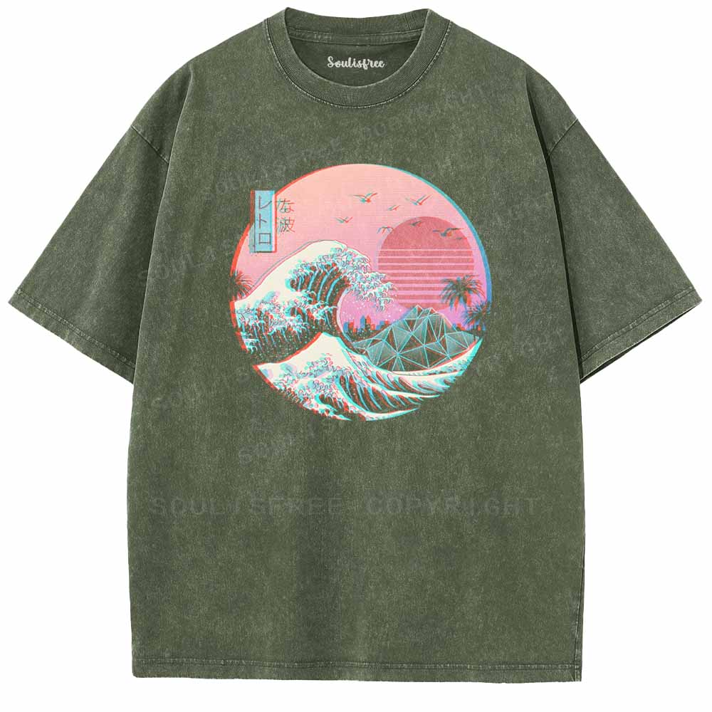 Soulisfree Aesthetic Vaporwave Great Wave off Kanagawa Washed Tee