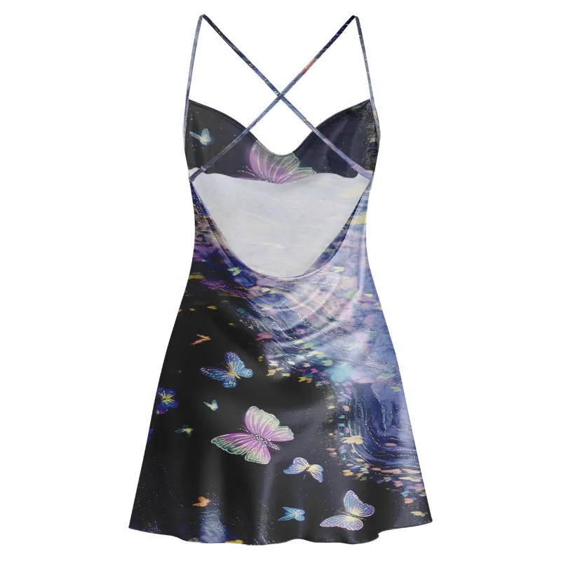 Soulisfree WINGS OF THE UNIVERSE Cowl Neck Satin Mini Dress