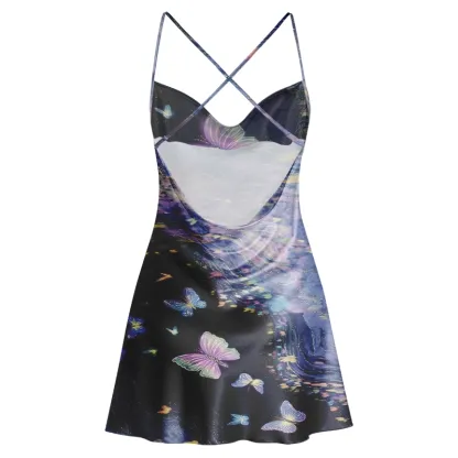Soulisfree WINGS OF THE UNIVERSE Cowl Neck Satin Mini Dress