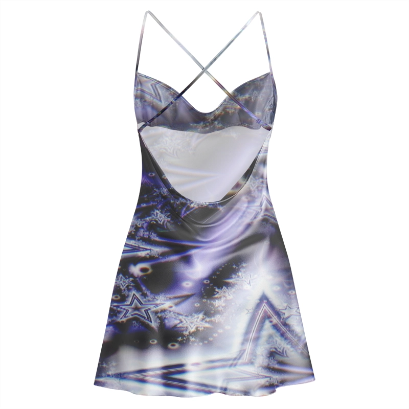 Soulisfree Cosmic Galaxy Stars Cowl Neck Satin Mini Dress