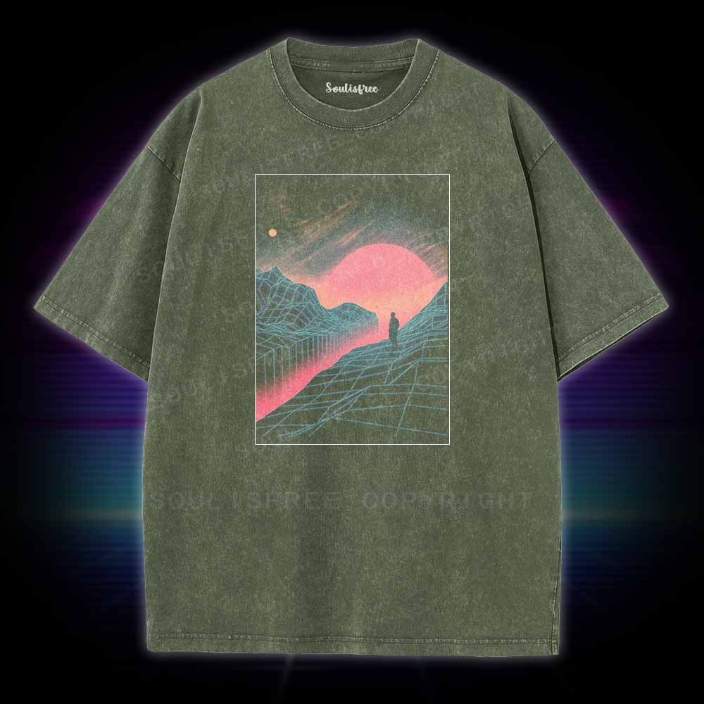 Soulisfree Neon Grid Valley with Lone Silhouette Washed Tee