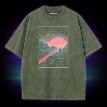 Soulisfree Neon Grid Valley with Lone Silhouette Washed Tee