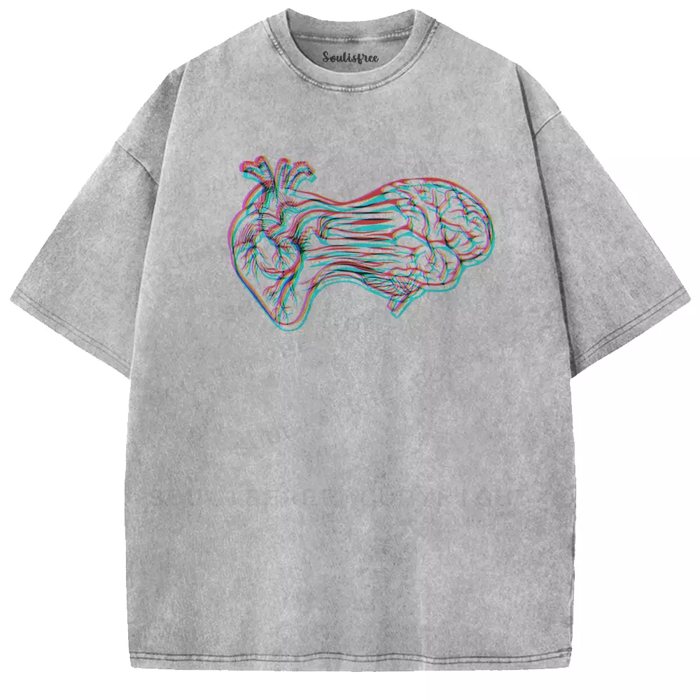 Soulisfree  Heart to Brain Connection Glitch Washed Tee