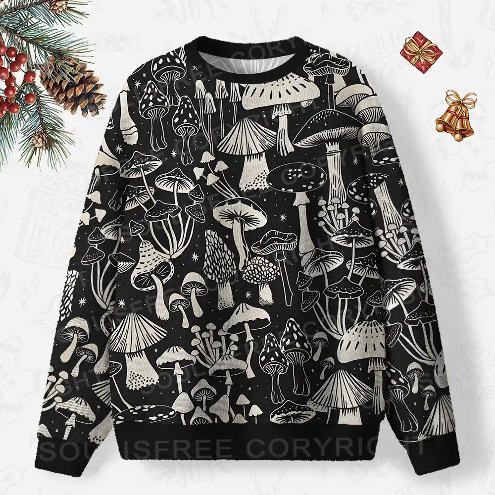 Mystic Mushroom Forest Ugly Christmas Knit Sweatshirt