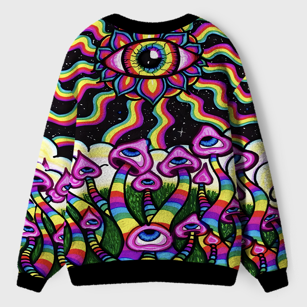 Neon Psychedelic Shroom Ugly Cardigan Sweaters 