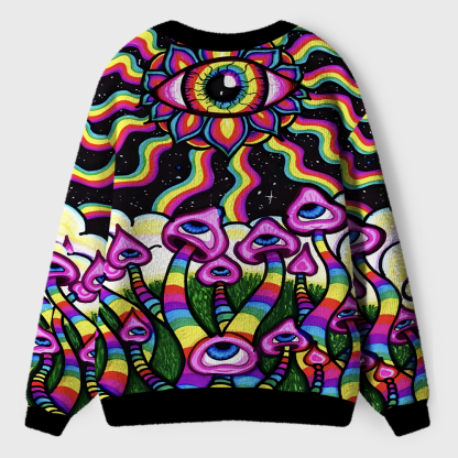 Neon Psychedelic Shroom Ugly Cardigan Sweaters 