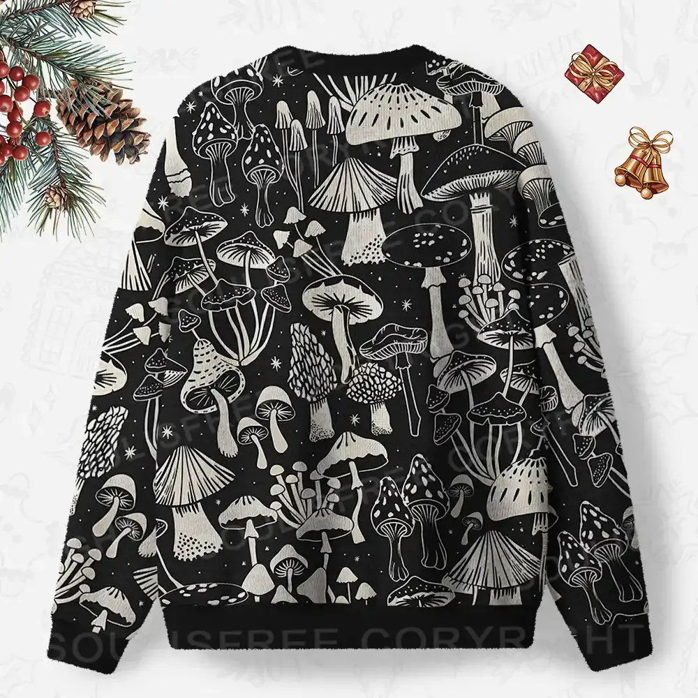Mystic Mushroom Forest Ugly Christmas Knit Sweatshirt