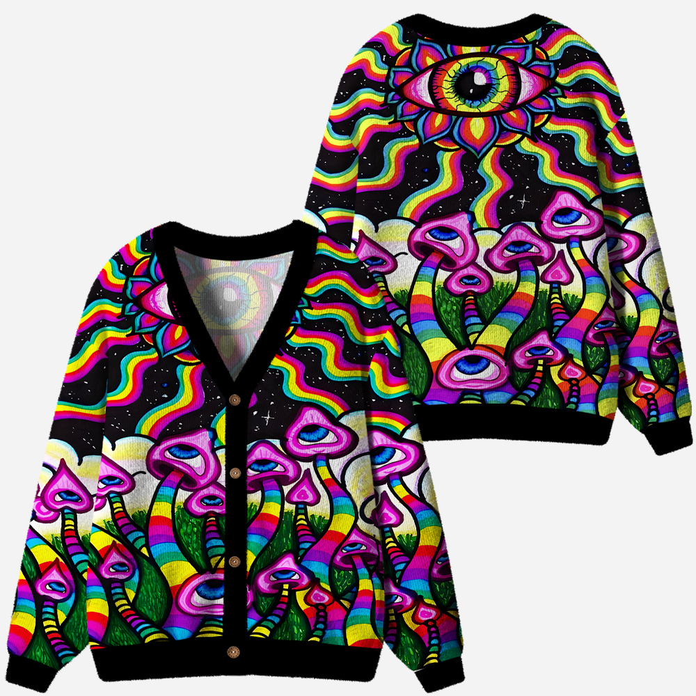 Neon Psychedelic Shroom Ugly Cardigan Sweaters 
