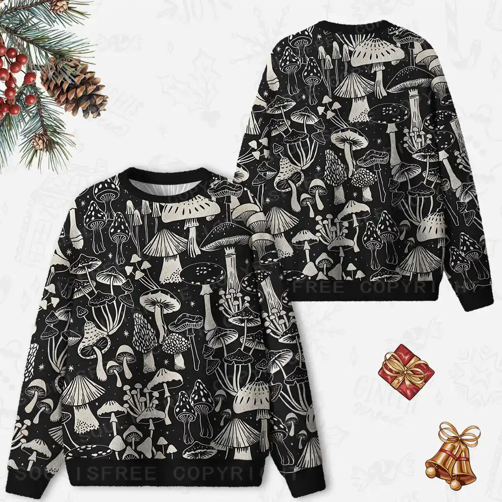 Mystic Mushroom Forest Ugly Christmas Knit Sweatshirt