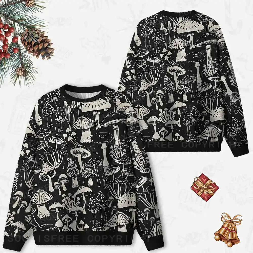 Mystic Mushroom Forest Ugly Christmas Knit Sweatshirt