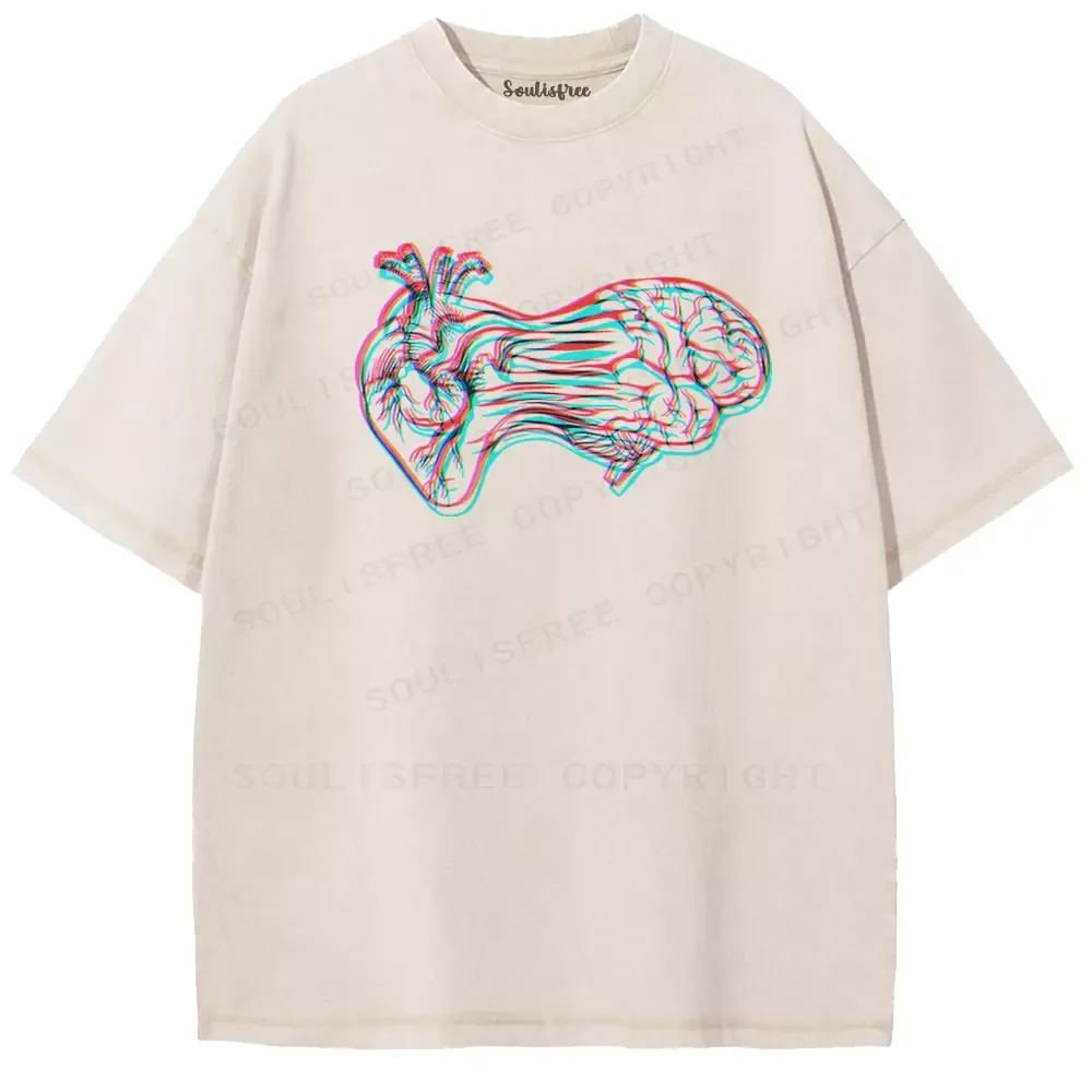 Designed Soulisfree Heart to Brain Connection Glitch Washed Tee