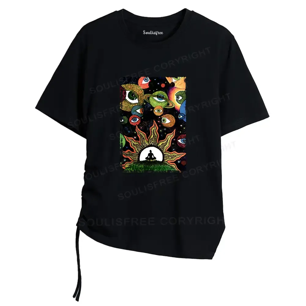 Designed Meditation Of The Sun And Moon Asymmetrical Top With Side Drawstring