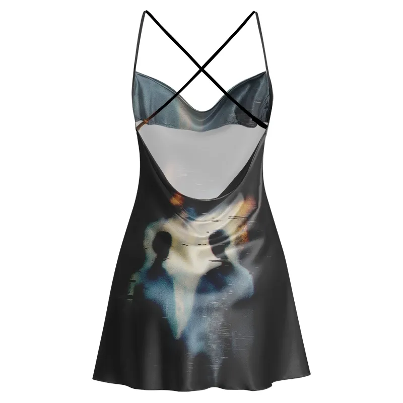 Soulisfree  Before Flame Aura  Cowl Neck Satin Mini Dress