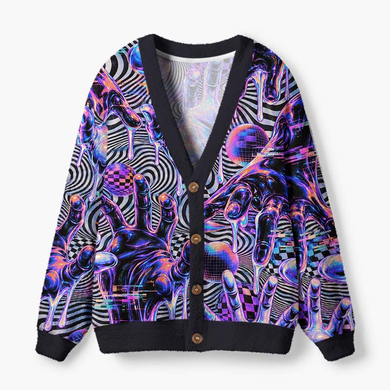 Soulisfree Digital Touch Fuzzy Cardigan Sweater