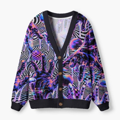 Soulisfree Digital Touch Fuzzy Cardigan Sweater