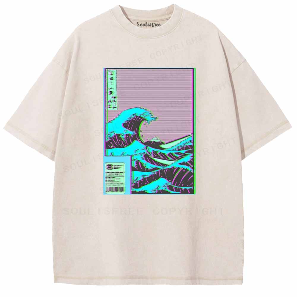 Soulisfree  Neon Kanagawa Wave Washed Tee