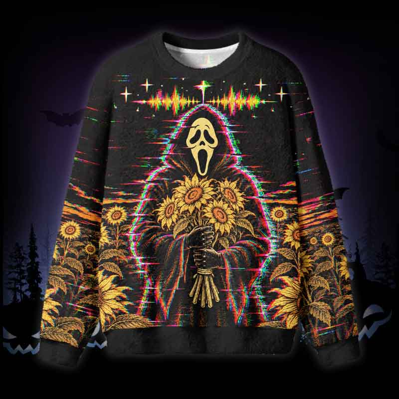 Soulisfree Glitch Sunflower Field Fuzzy Crewneck Sweater