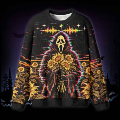 Soulisfree Glitch Sunflower Field Fuzzy Crewneck Sweater