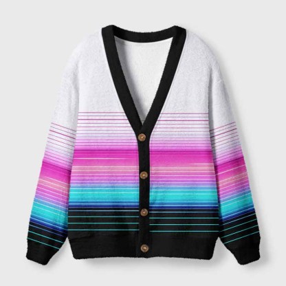 Soulisfree Vaporwave Pink Blue Fade Fuzzy Cardigan Sweater 