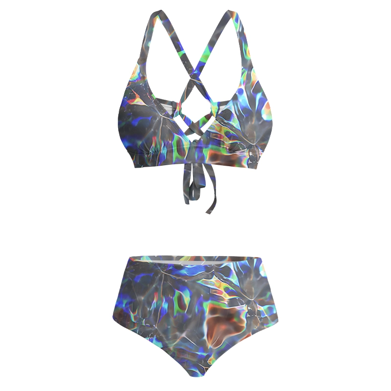 Soulisfree Cyber Rainbow Prism Glitch Cross Bikini