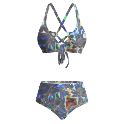 Soulisfree Cyber Rainbow Prism Glitch Cross Bikini
