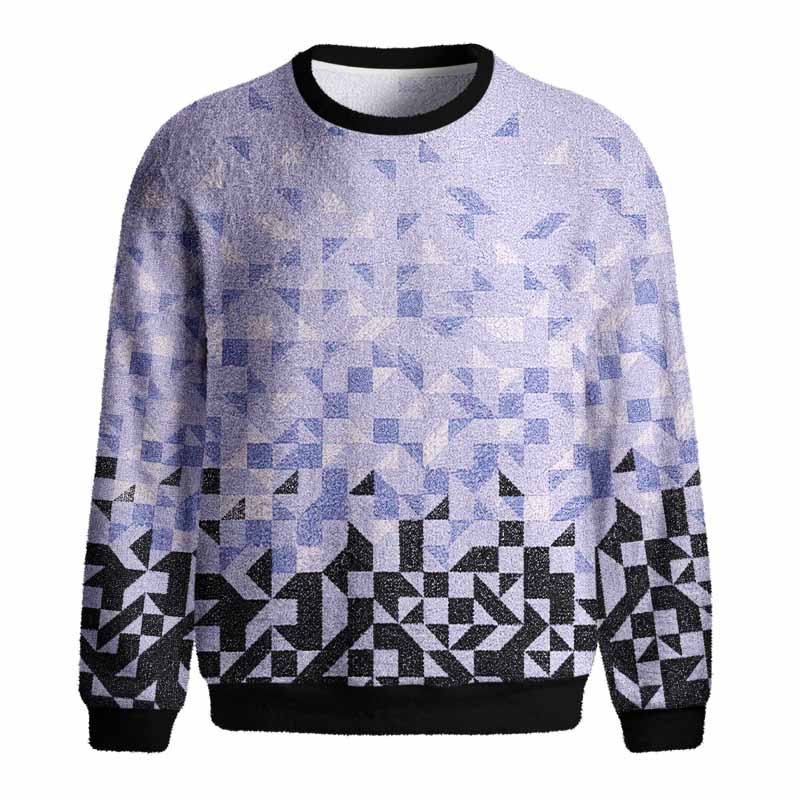 Soulisfree Gradient Mosaic Geometric Fuzzy Crewneck Sweater