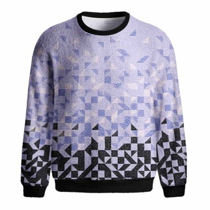 Soulisfree Gradient Mosaic Geometric Fuzzy Crewneck Sweater
