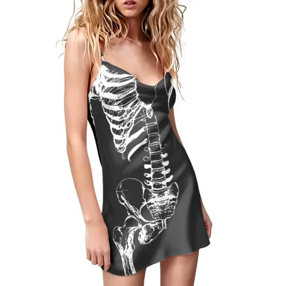 Soulisfree Skeleton Torso Cowl Neck Satin Mini Dress