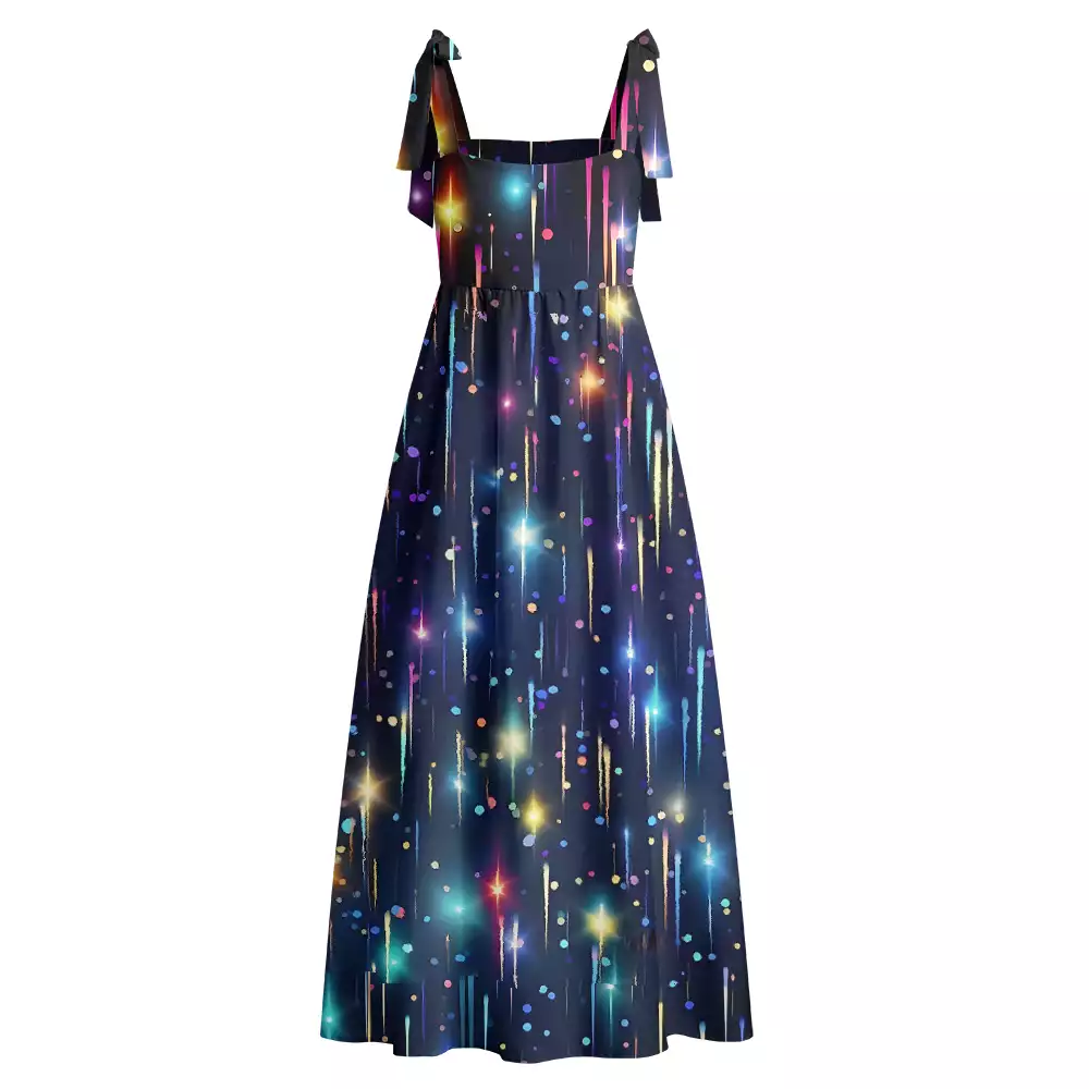 Soulisfree Neon Meteor Shower Galaxy Maxi Dress – Bow Strap