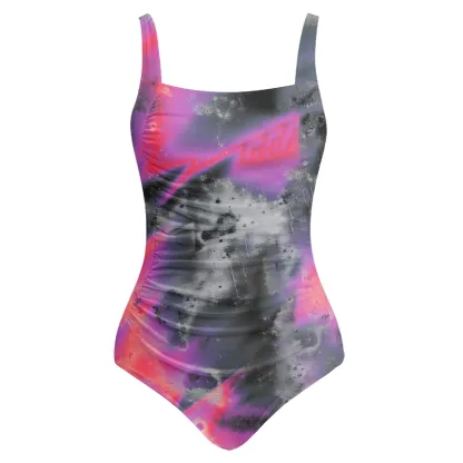 Soulisfree Neon Graffiti Swirl Galaxy One‑Piece Swimsuit