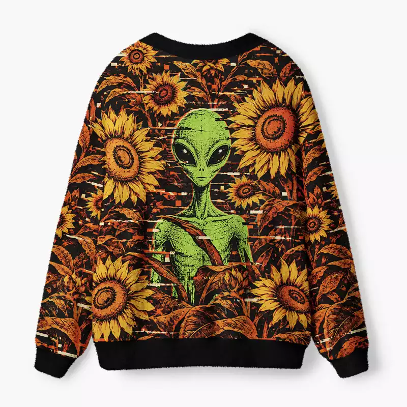 Soulisfree Alien among sunflowers Fuzzy Cardigan Sweater