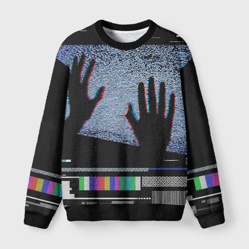 Soulisfree Analog TV Static Glitch Fuzzy Crewneck Sweater