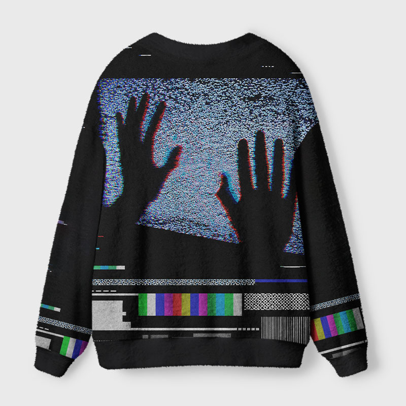 Soulisfree Analog TV Static Glitch Fuzzy Crewneck Sweater