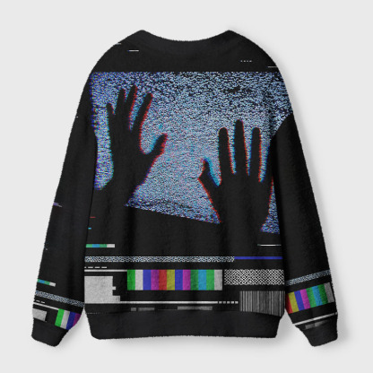 Soulisfree Analog TV Static Glitch Fuzzy Crewneck Sweater