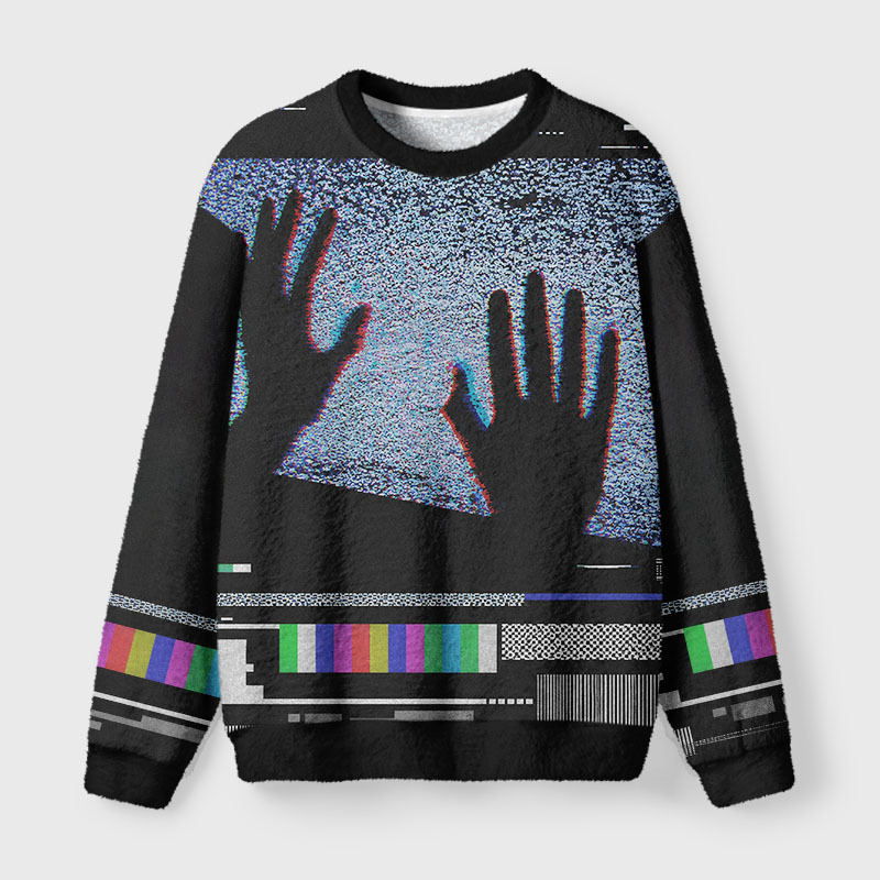 Soulisfree Analog TV Static Glitch Fuzzy Crewneck Sweater