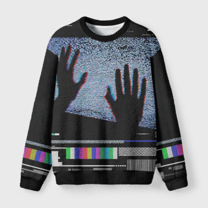 Soulisfree Analog TV Static Glitch Fuzzy Crewneck Sweater