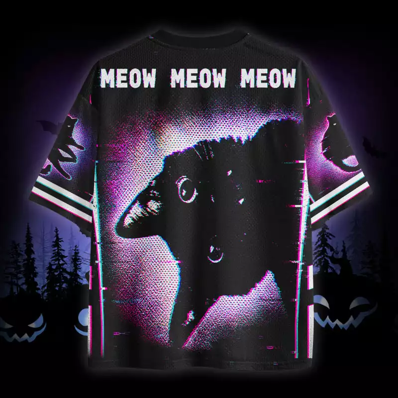 Soulisfree Black Cat Halloween Mesh Jersey