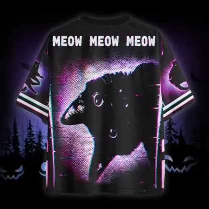 Soulisfree Black Cat Halloween Mesh Jersey