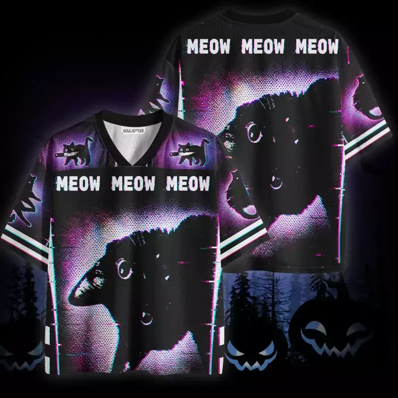 Soulisfree Black Cat Halloween Mesh Jersey