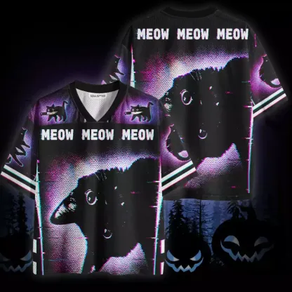 Soulisfree Black Cat Halloween Mesh Jersey